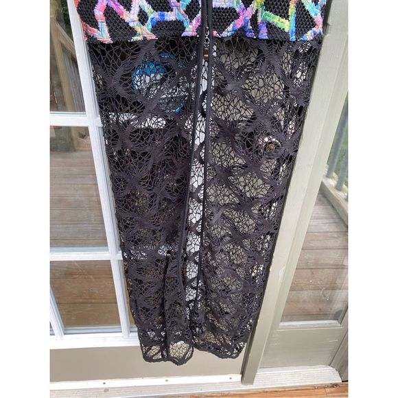 Alberto Makali New York Black Lace Multicolor Zipper Dress Size Small, MSRP $486 - Picture 2 of 14